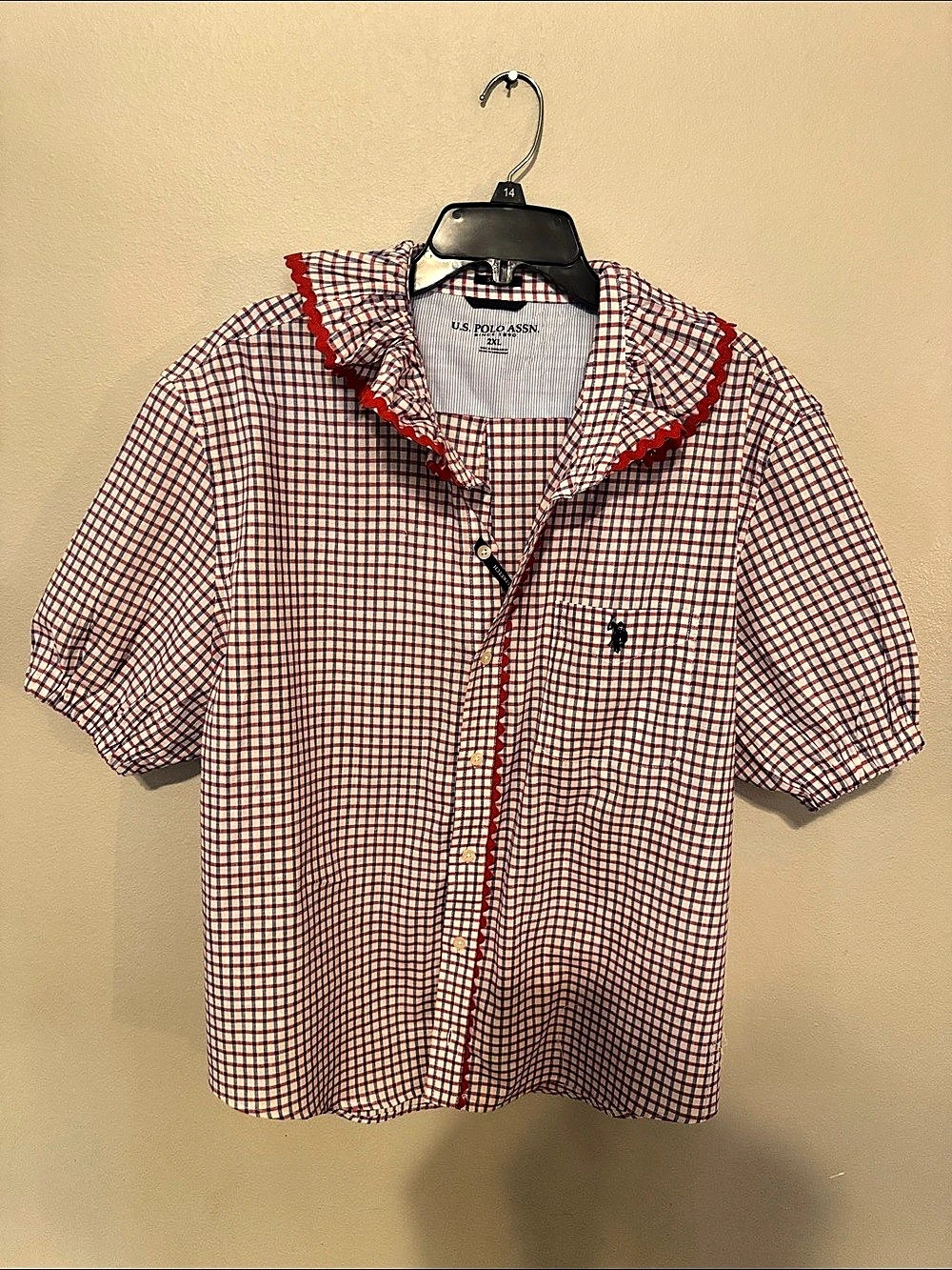 U.S. Polo Assn. repurpose upscale women’s Men's Checkered Shirt Red & White 2XL